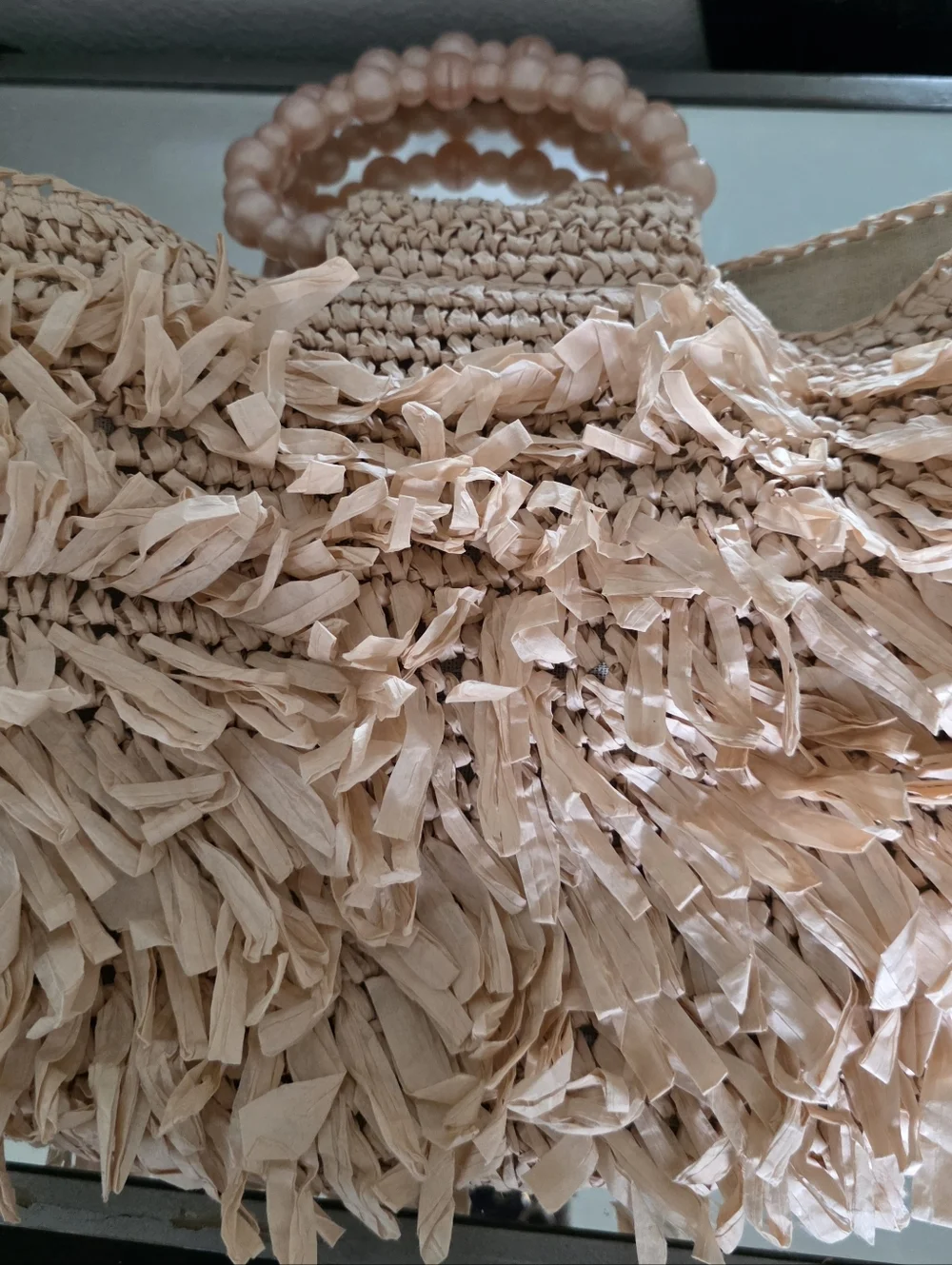 btb Los Angeles Raffia Tote with Pearl Bead Handles - Picture 3 of 4
